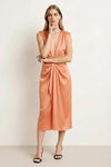 Lumara Draped Gown – Satin Plunge Neck Ruched Maxi Dress Women Formal Evening Cocktail Party Sleeveless