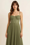 Plissara Corset Dress – Sage Green Pleated Midi Women Evening Party Semi Formal Cocktail Gown