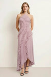 Pliova Halter Gown – Pleated Maxi Dress Women Semi Formal Wedding Guest Evening Ruffle
