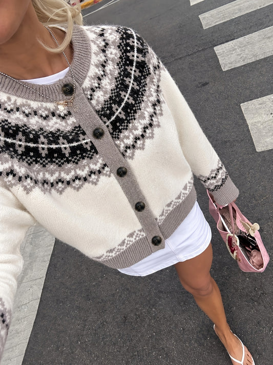 Frostmark Fair Isle Cardigan – Womens Button Down Sweater Knit Ladies Fall Casual Vintage Cozy Cardigan
