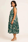 Foglia Tiered Dress – Botanical Print Midi Sleeveless Women Casual Vacation Sundress