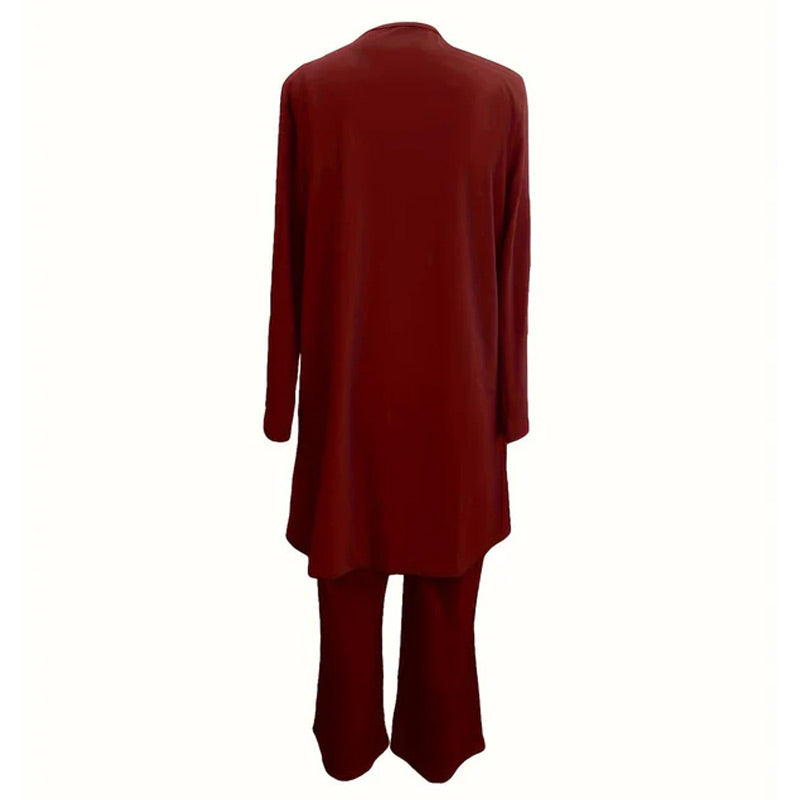 Corbyne Longline Duster Three-Piece Set – Formal Wear Women Elegant Evening Wedding Guest Wide-Leg Trouser Co-Ord