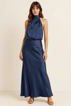 Satene Halter Dress – Satin Midi Women Formal Wedding Guest Cocktail Party Evening Elegant