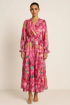 Lumara Tiered Maxi Dress – Abstract Print Long Sleeve Wrap Dress Women Boho Summer Wedding Guest