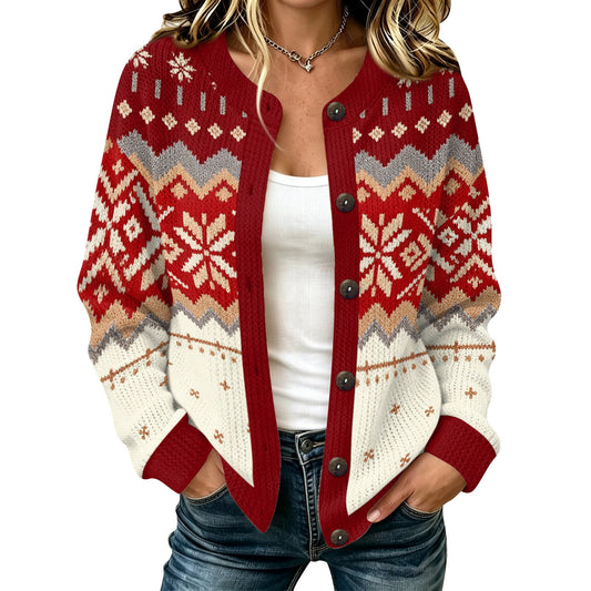 Frostlyn Cardigan tricoté Fair Isle – Pull de Noël pour femme à boutons, col rond et manches longues