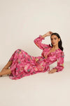 Lumara Tiered Maxi Dress – Abstract Print Long Sleeve Wrap Dress Women Boho Summer Wedding Guest