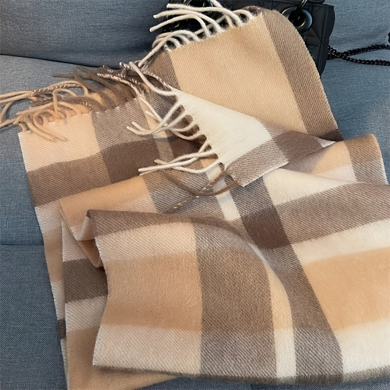 Grande écharpe couverture Quadris – Écharpe à carreaux pour femme, chaude pour l’hiver, à franges, tartan, châle enveloppant en pashmina
