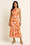 Floriva One-Shoulder Dress – Floral Midi Asymmetric Women Semi Formal Evening Wedding Guest Gown