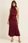 Satene Halter Dress – Satin Midi Women Formal Wedding Guest Cocktail Party Evening Elegant