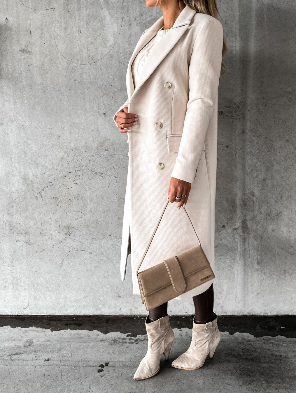 Manteau long en laine croisé Cariotte - manteau trench tailleur pour femme, pour le bureau en automne et en hiver