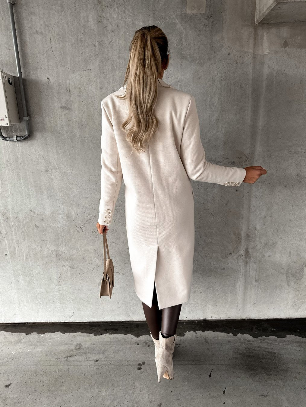 Manteau long en laine croisé Cariotte - manteau trench tailleur pour femme, pour le bureau en automne et en hiver