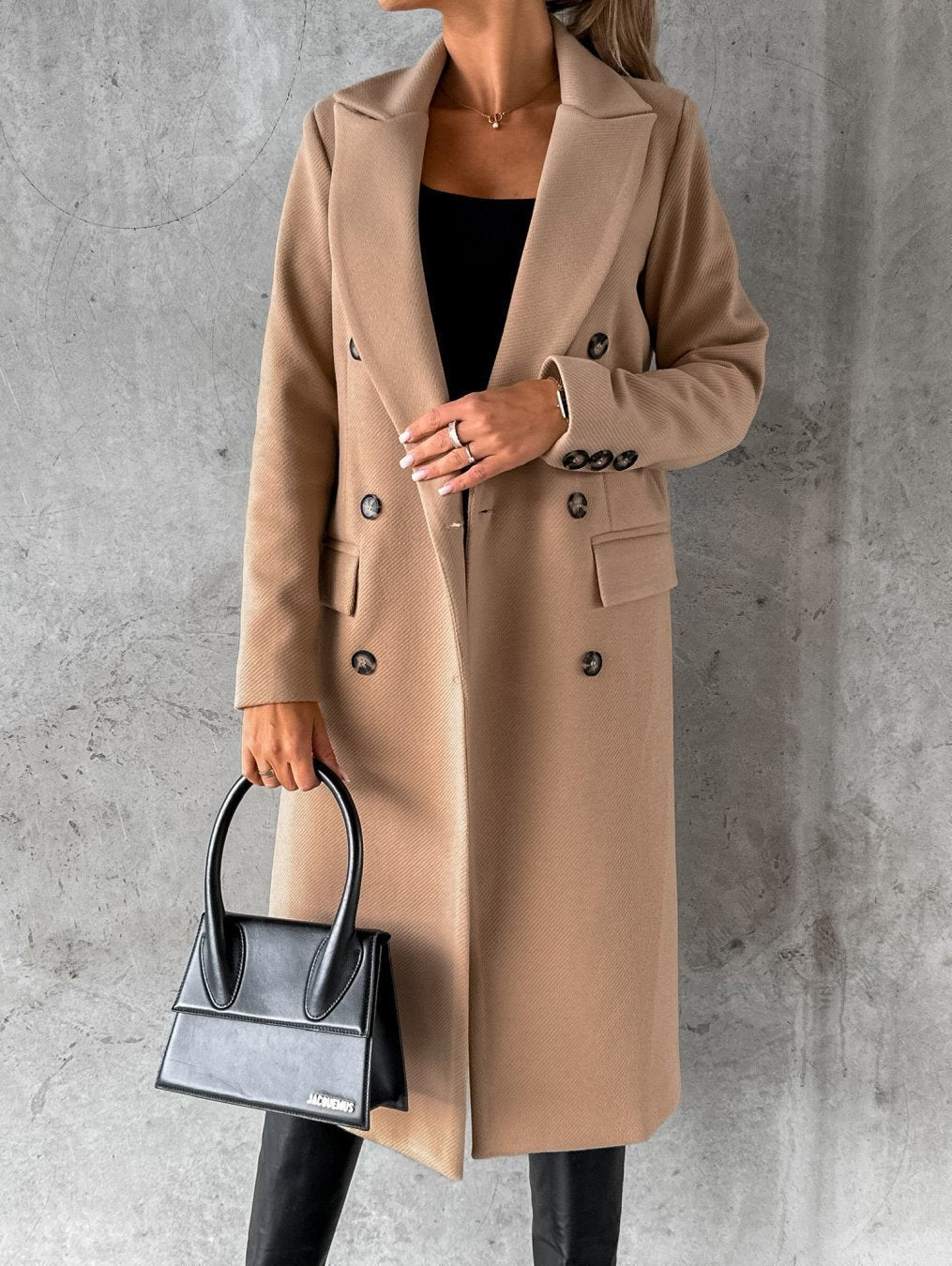 Manteau long en laine croisé Cariotte - manteau trench tailleur pour femme, pour le bureau en automne et en hiver