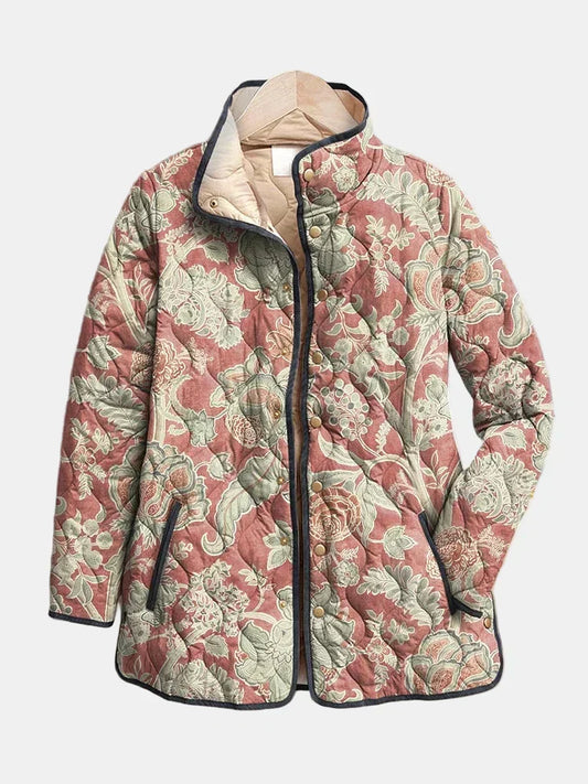 Florame Reversible Quilted Longline Jacket – Floral Quilted Jacket Women Fall Casual Vintage Coat