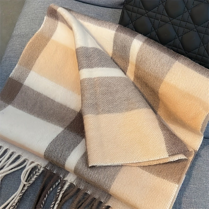Grande écharpe couverture Quadris – Écharpe à carreaux pour femme, chaude pour l’hiver, à franges, tartan, châle enveloppant en pashmina