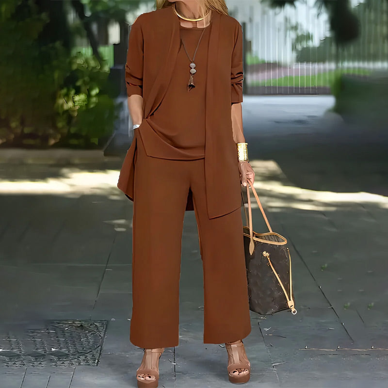 Corbyne Longline Duster Three-Piece Set – Formal Wear Women Elegant Evening Wedding Guest Wide-Leg Trouser Co-Ord