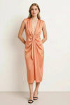 Lumara Draped Gown – Satin Plunge Neck Ruched Maxi Dress Women Formal Evening Cocktail Party Sleeveless