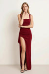 Riviera Bodycon Maxi Dress – Square Neck High Slit Formal Evening Gown Women Trendy Elegant Party