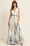 Rosella Pleated Maxi Dress – Floral V-Neck Sleeveless Women Wedding Guest Cocktail Elegant Formal