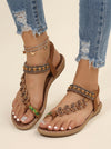 Gypsol Embellished T-Strap Flat Sandals – Women Boho Ankle Strap Summer Beach Vacation Casual Comfort