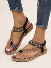 Gypsol Embellished T-Strap Flat Sandals – Women Boho Ankle Strap Summer Beach Vacation Casual Comfort