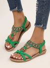 Gypsol Embellished T-Strap Flat Sandals – Women Boho Ankle Strap Summer Beach Vacation Casual Comfort