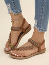 Gypsol Embellished T-Strap Flat Sandals – Women Boho Ankle Strap Summer Beach Vacation Casual Comfort