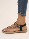 Gypsol Embellished T-Strap Flat Sandals – Women Boho Ankle Strap Summer Beach Vacation Casual Comfort