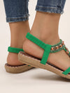Gypsol Embellished T-Strap Flat Sandals – Women Boho Ankle Strap Summer Beach Vacation Casual Comfort