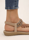 Gypsol Embellished T-Strap Flat Sandals – Women Boho Ankle Strap Summer Beach Vacation Casual Comfort