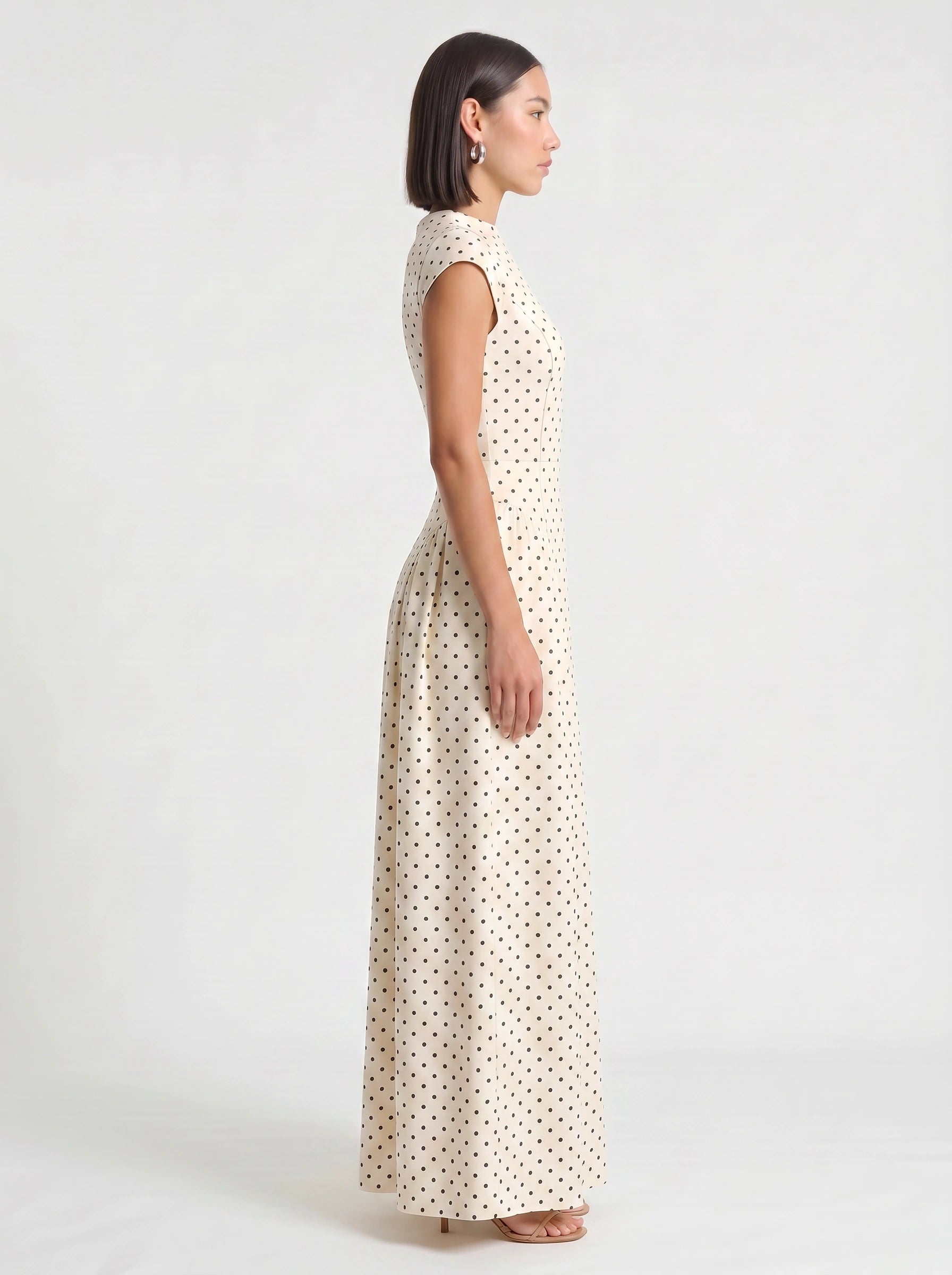 Dotara Midi Dress – Polka Dot White Black Vintage Retro Summer Wedding Guest Women