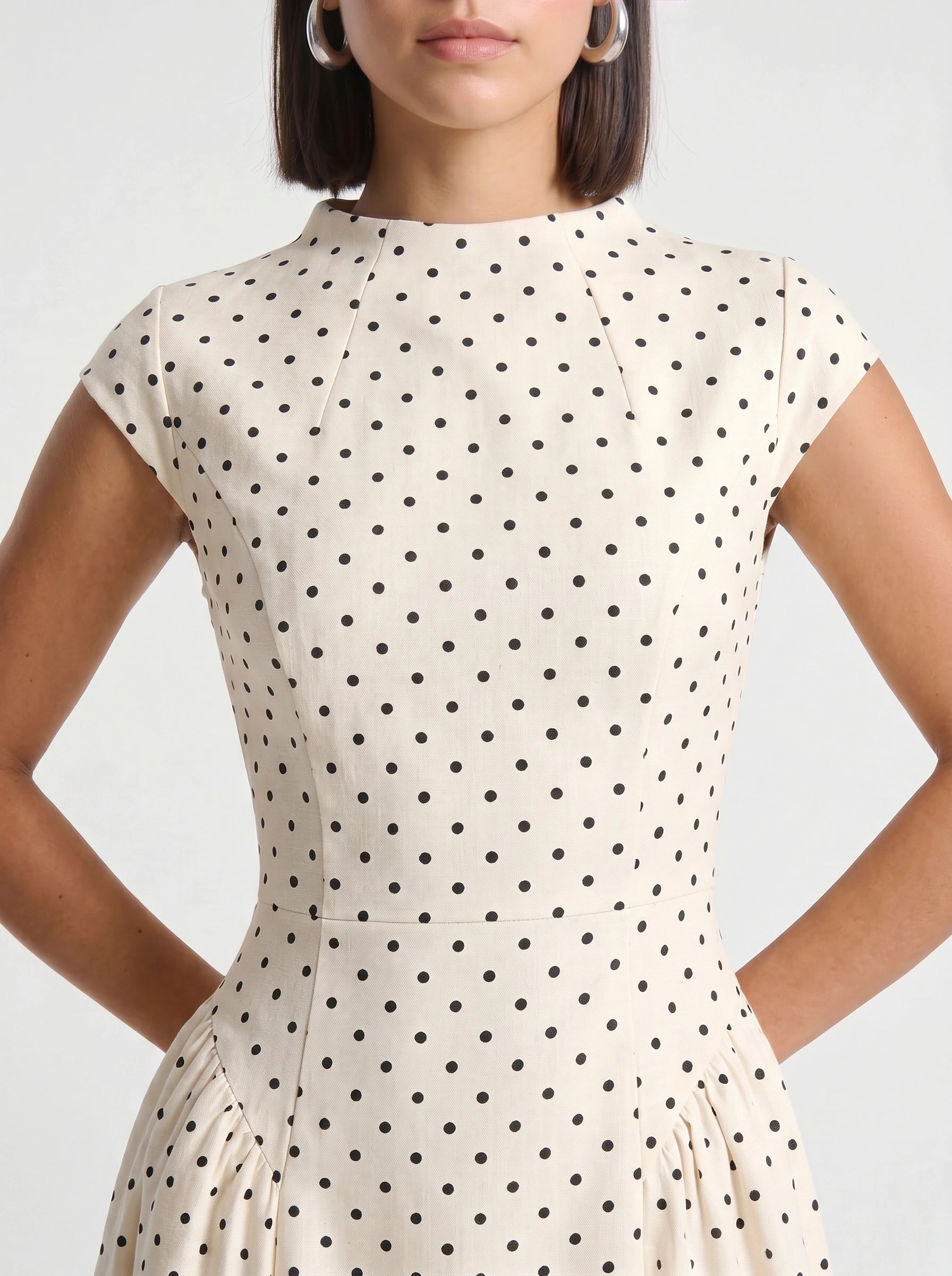 Dotara Midi Dress – Polka Dot White Black Vintage Retro Summer Wedding Guest Women