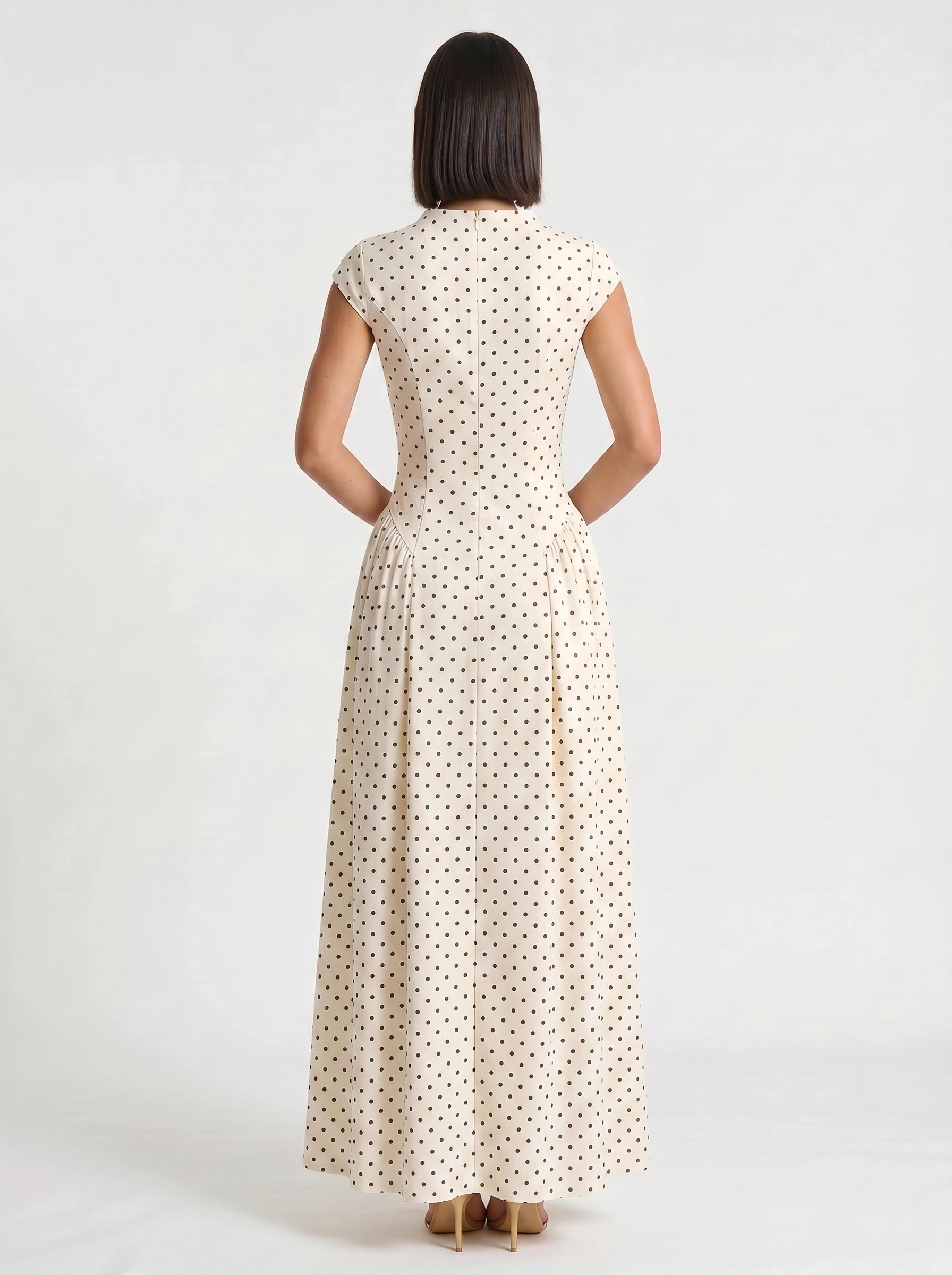 Dotara Midi Dress – Polka Dot White Black Vintage Retro Summer Wedding Guest Women