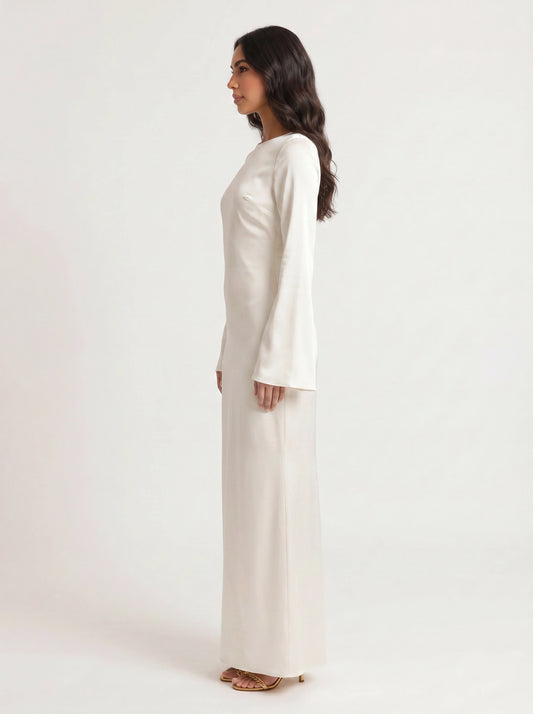 Solène Bell Sleeve Dress – Cream Long Sleeve Maxi Dress Women Elegant Formal Minimalist Gown