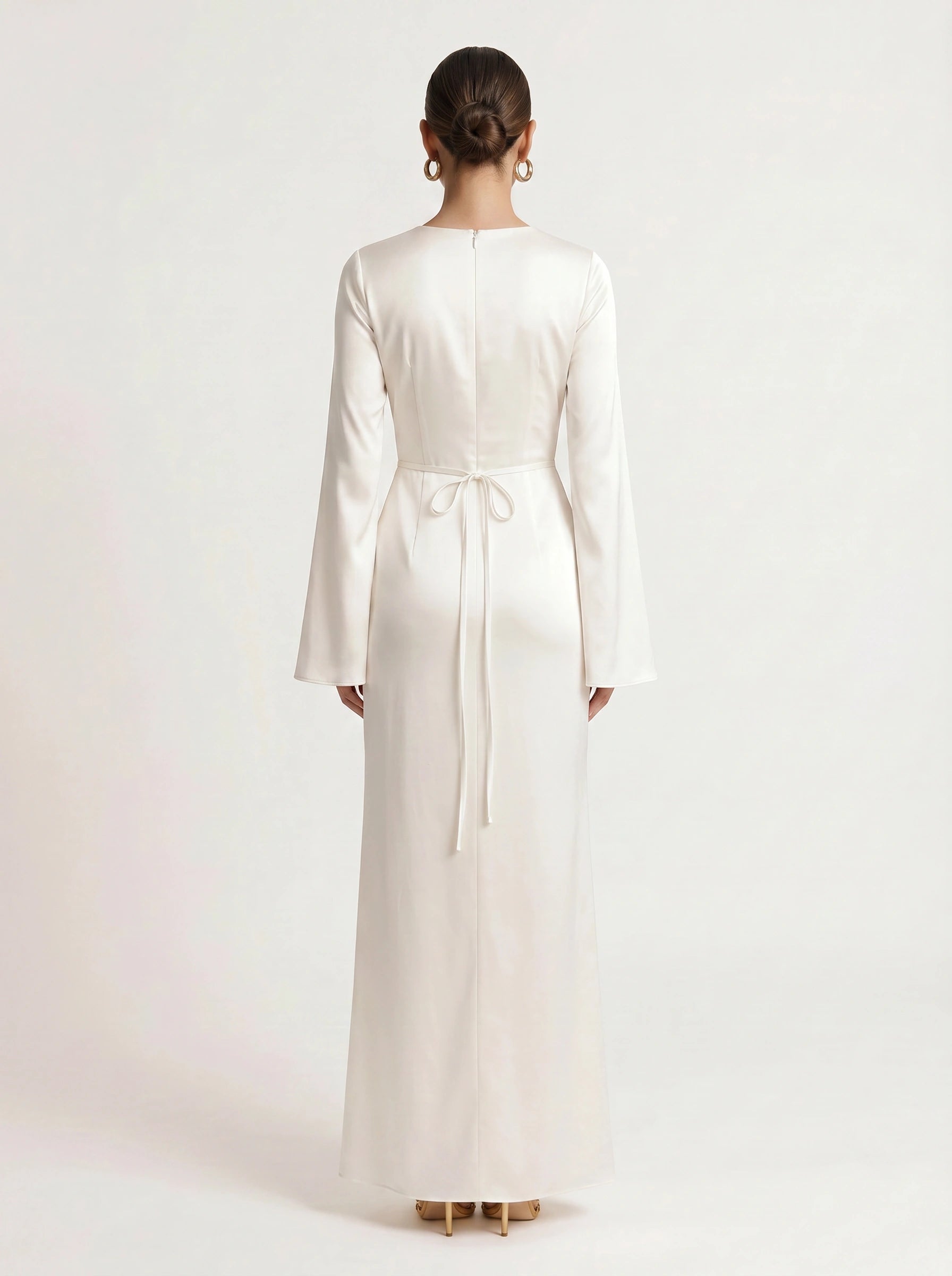Solène Bell Sleeve Dress – Cream Long Sleeve Maxi Dress Women Elegant Formal Minimalist Gown