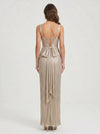 Aurenna Corset Gown – Metallic Pleated Maxi Evening Dress Women Formal Wedding Guest Champagne