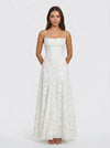 Petalux Maxi Dress – White Textured Floral Spaghetti Strap Bridal Summer Wedding Guest Gown Women