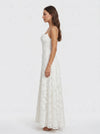 Petalux Maxi Dress – White Textured Floral Spaghetti Strap Bridal Summer Wedding Guest Gown Women