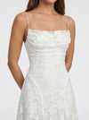 Petalux Maxi Dress – White Textured Floral Spaghetti Strap Bridal Summer Wedding Guest Gown Women