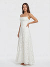 Petalux Maxi Dress – White Textured Floral Spaghetti Strap Bridal Summer Wedding Guest Gown Women