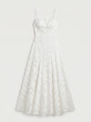 Petalux Maxi Dress – White Textured Floral Spaghetti Strap Bridal Summer Wedding Guest Gown Women