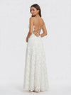 Petalux Maxi Dress – White Textured Floral Spaghetti Strap Bridal Summer Wedding Guest Gown Women