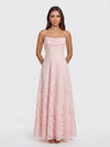 Petalux Maxi Dress – White Textured Floral Spaghetti Strap Bridal Summer Wedding Guest Gown Women