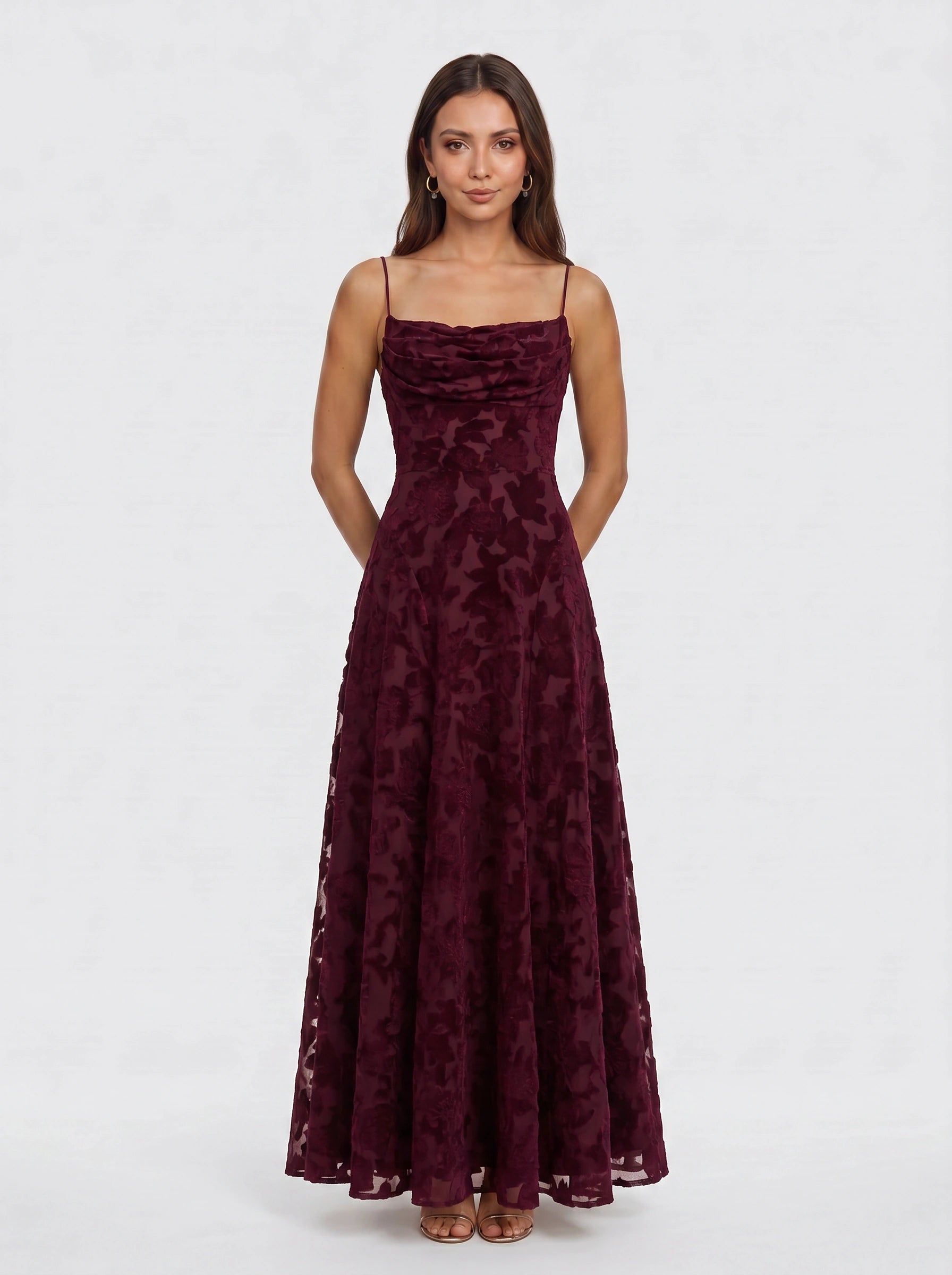 Petalux Maxi Dress – White Textured Floral Spaghetti Strap Bridal Summer Wedding Guest Gown Women
