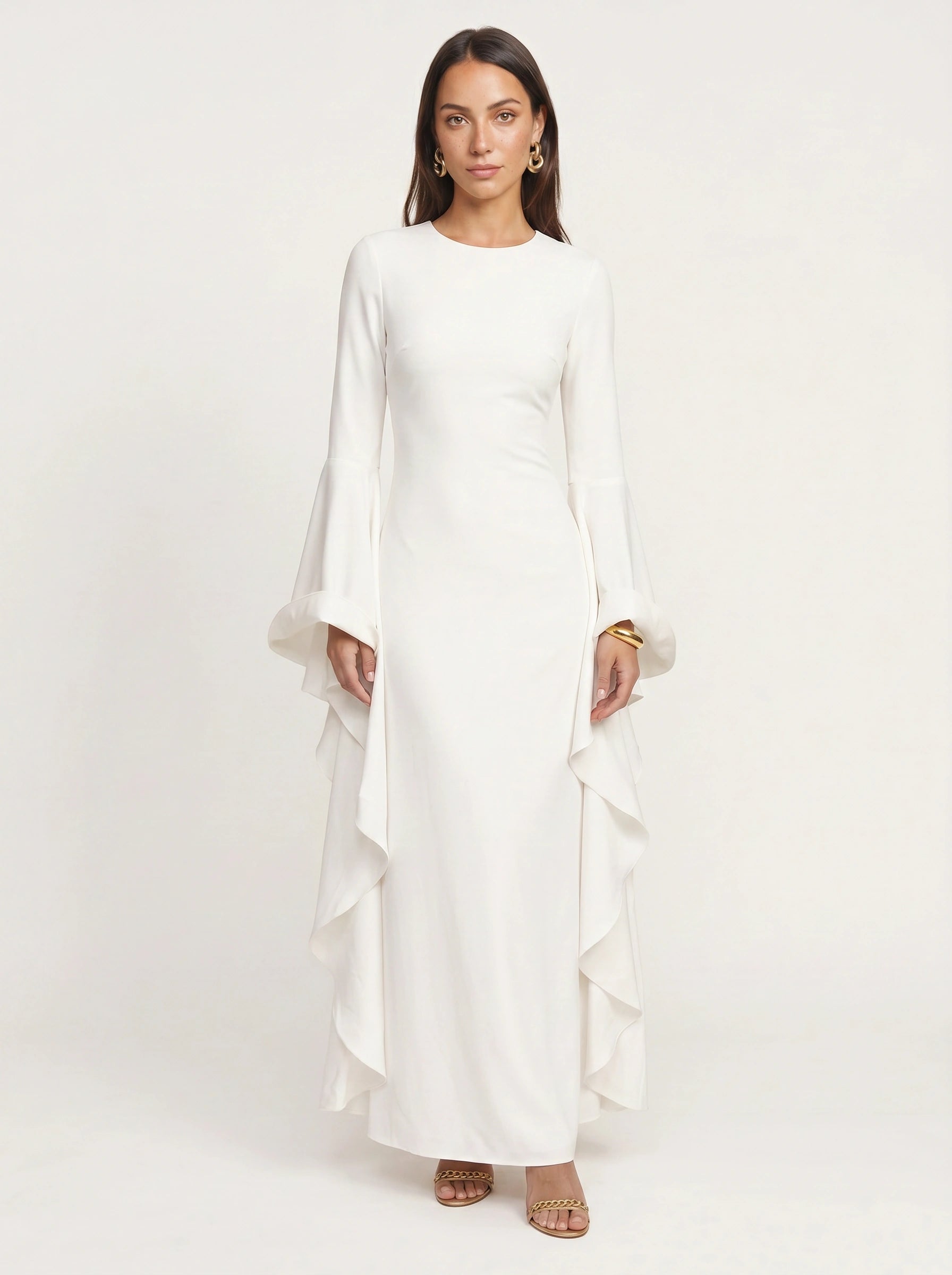 Cascada Maxi Dress – Long Sleeve Ruffle Formal Gown Women Wedding Guest Summer Evening
