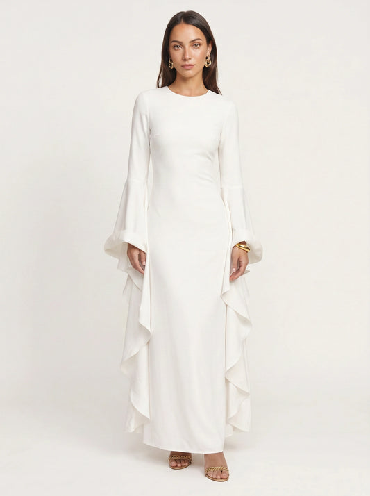 Cascada Maxi Dress – Long Sleeve Ruffle Formal Gown Women Wedding Guest Summer Evening