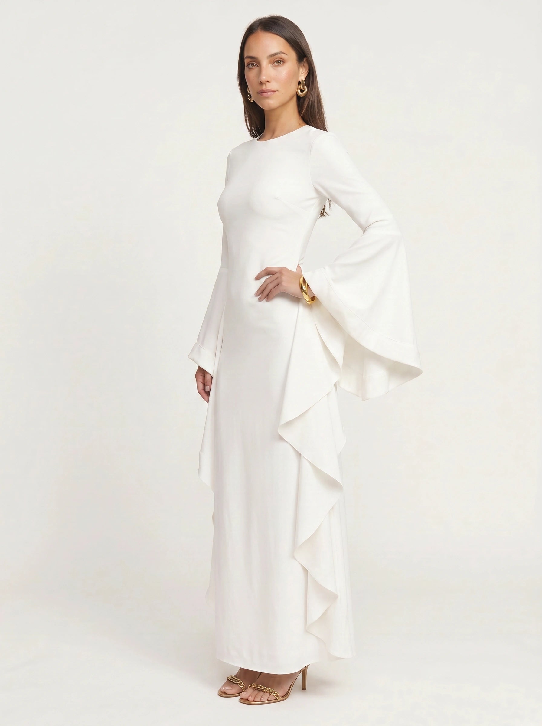 Cascada Maxi Dress – Long Sleeve Ruffle Formal Gown Women Wedding Guest Summer Evening