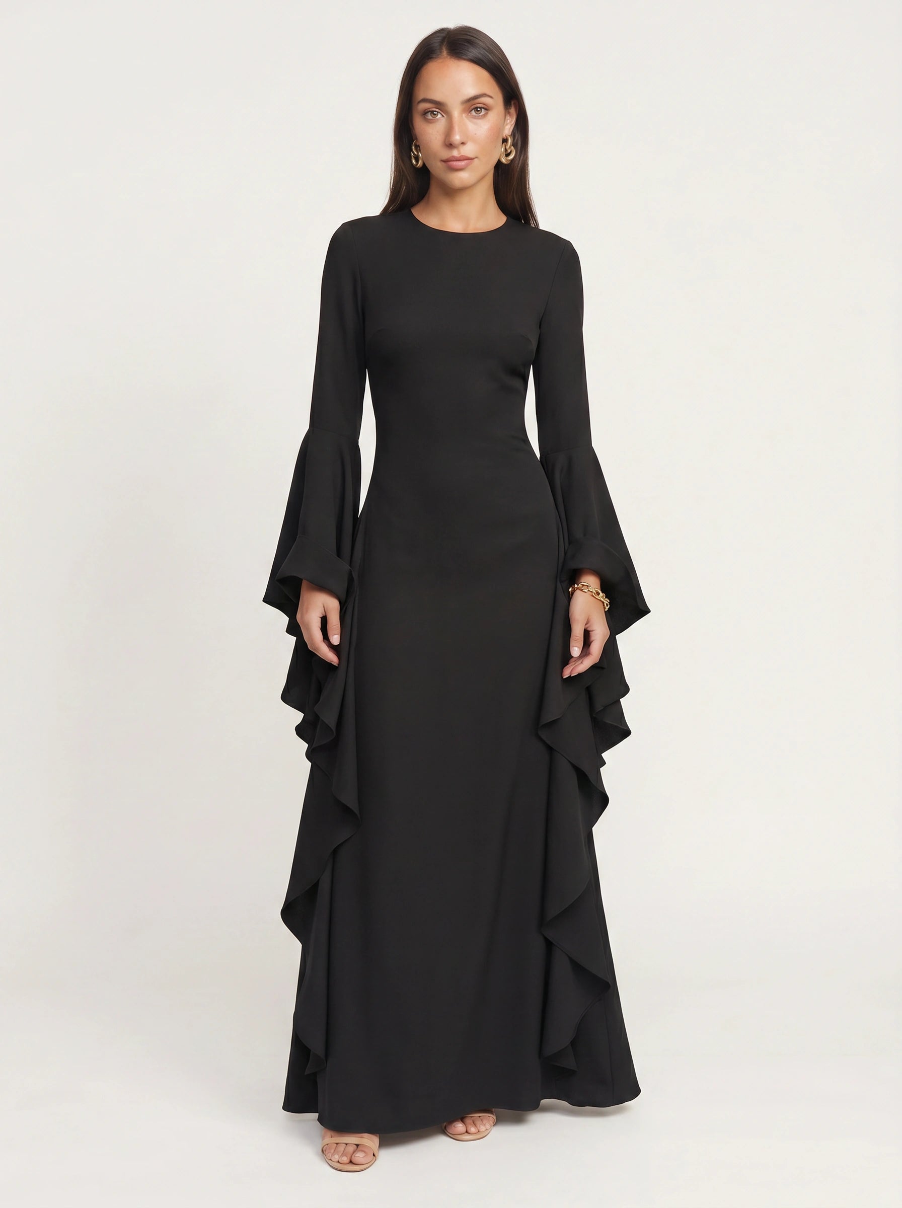 Cascada Maxi Dress – Long Sleeve Ruffle Formal Gown Women Wedding Guest Summer Evening