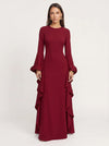 Cascada Maxi Dress – Long Sleeve Ruffle Formal Gown Women Wedding Guest Summer Evening