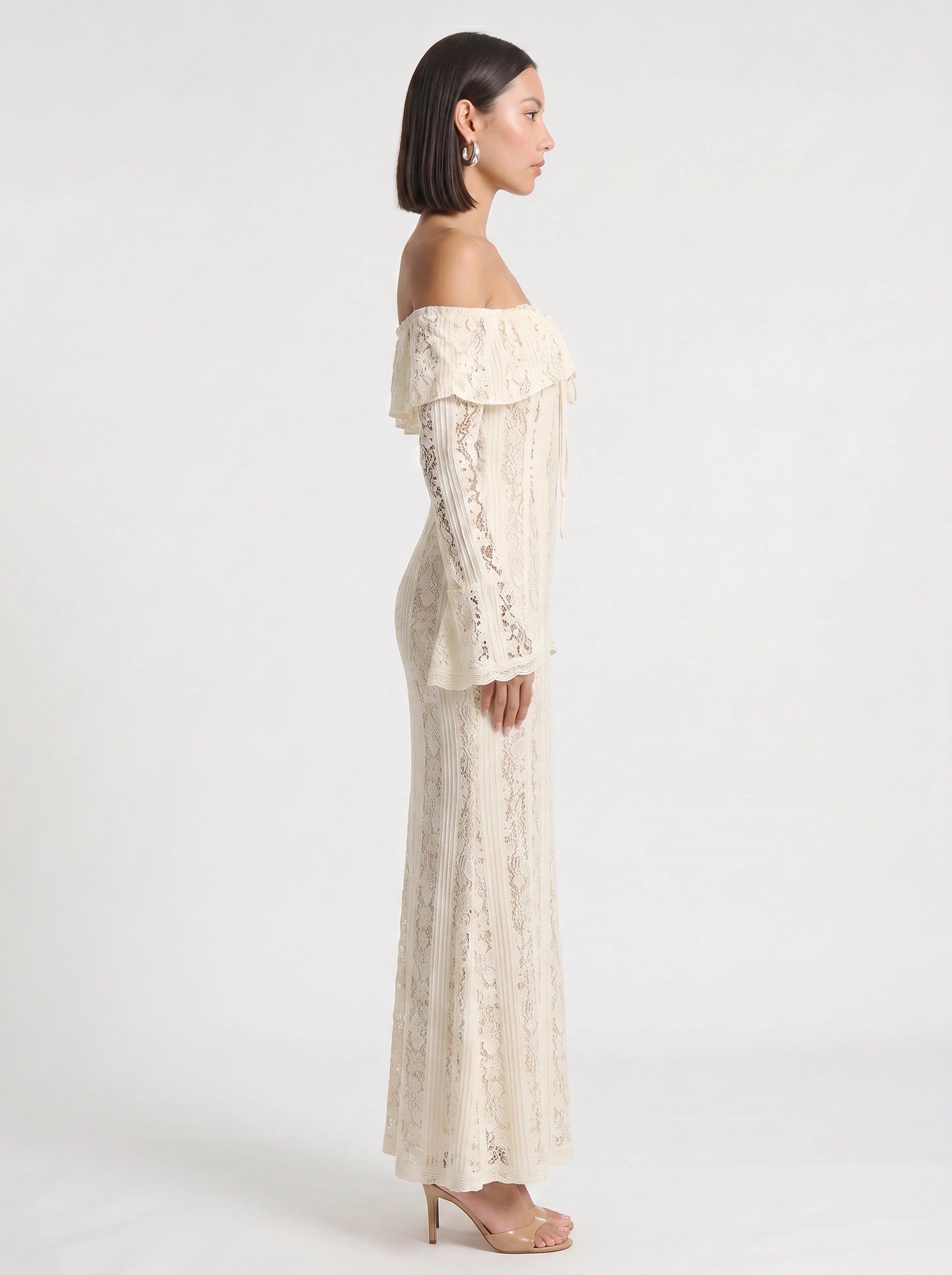 Lavina Off Shoulder Dress – Lace Maxi Women Long Sleeve White Boho Summer Evening Romantic