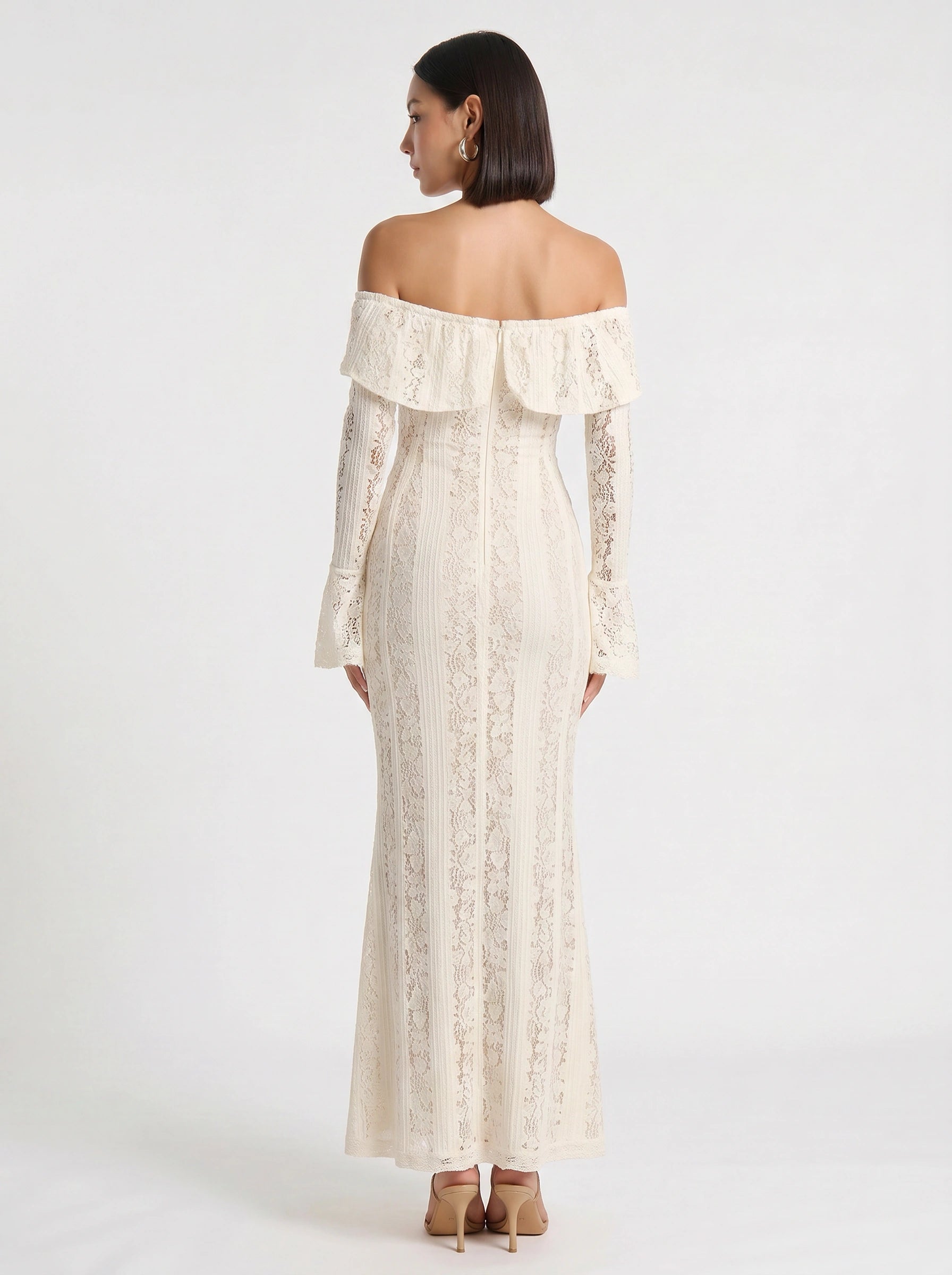 Lavina Off Shoulder Dress – Lace Maxi Women Long Sleeve White Boho Summer Evening Romantic